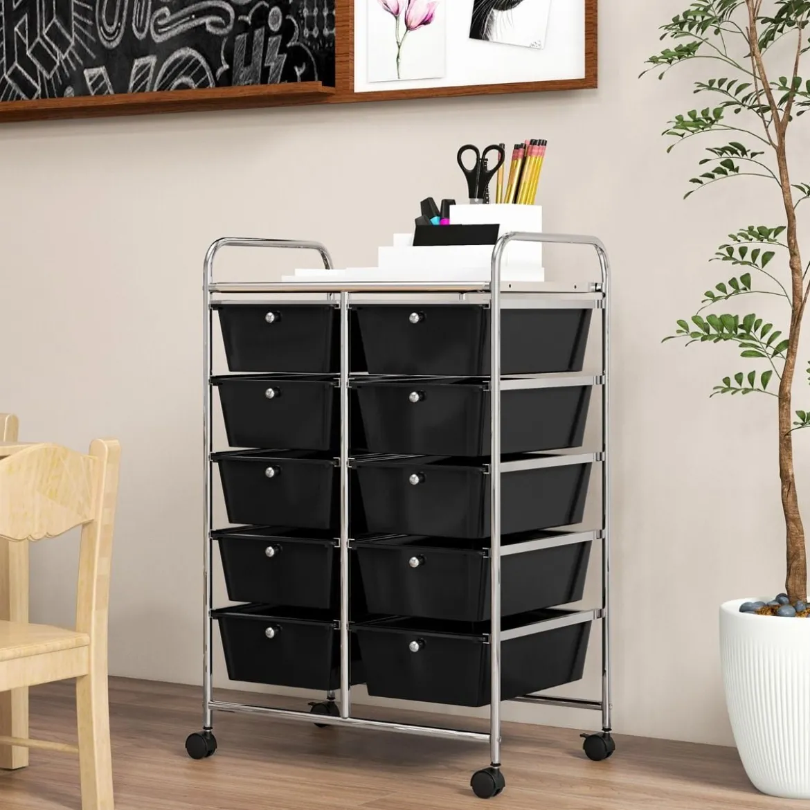Rollwagen mit 10 Stapelbaren Schubladen Schubladenwagen Rollcontainer Badrollwagen