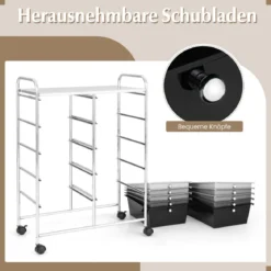 Rollwagen mit 10 Stapelbaren Schubladen Schubladenwagen Rollcontainer Badrollwagen
