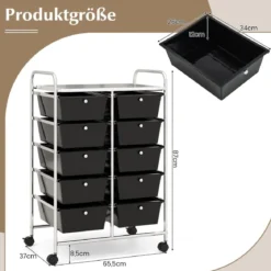 Rollwagen mit 10 Stapelbaren Schubladen Schubladenwagen Rollcontainer Badrollwagen