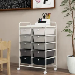 Rollwagen mit 10 Stapelbaren Schubladen Schubladenwagen Rollcontainer Badrollwagen
