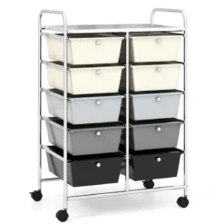 Rollwagen mit 10 Stapelbaren Schubladen Schubladenwagen Rollcontainer Badrollwagen