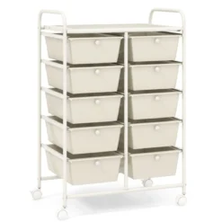 Rollwagen mit 10 Stapelbaren Schubladen Schubladenwagen Rollcontainer Badrollwagen