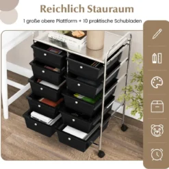 Rollwagen mit 10 Stapelbaren Schubladen Schubladenwagen Rollcontainer Badrollwagen