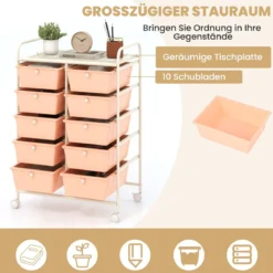Rollwagen mit 10 Stapelbaren Schubladen Schubladenwagen Rollcontainer Badrollwagen