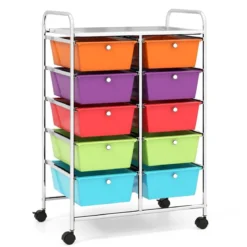 Rollwagen mit 10 Stapelbaren Schubladen Schubladenwagen Rollcontainer Badrollwagen