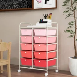 Rollwagen mit 10 Stapelbaren Schubladen Schubladenwagen Rollcontainer Badrollwagen