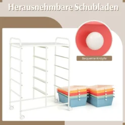Rollwagen mit 10 Stapelbaren Schubladen Schubladenwagen Rollcontainer Badrollwagen