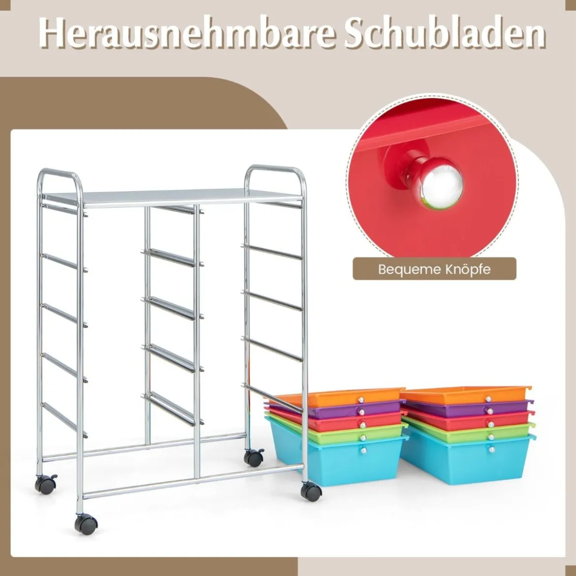 Rollwagen mit 10 Stapelbaren Schubladen Schubladenwagen Rollcontainer Badrollwagen