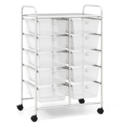 Rollwagen mit 10 Stapelbaren Schubladen Schubladenwagen Rollcontainer Badrollwagen
