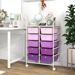Rollwagen mit 10 Stapelbaren Schubladen Schubladenwagen Rollcontainer Badrollwagen