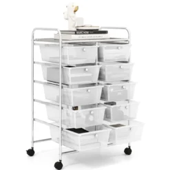 Rollwagen mit 10 Stapelbaren Schubladen Schubladenwagen Rollcontainer Badrollwagen