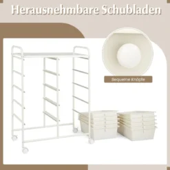 Rollwagen mit 10 Stapelbaren Schubladen Schubladenwagen Rollcontainer Badrollwagen