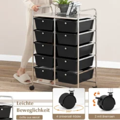 Rollwagen mit 10 Stapelbaren Schubladen Schubladenwagen Rollcontainer Badrollwagen