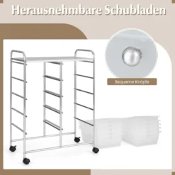 Rollwagen mit 10 Stapelbaren Schubladen Schubladenwagen Rollcontainer Badrollwagen