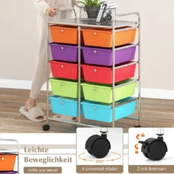 Rollwagen mit 10 Stapelbaren Schubladen Schubladenwagen Rollcontainer Badrollwagen