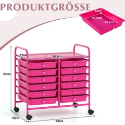 Rollwagen mit 12 Stapelbaren Schubladen & Ablagefläche Schubladenwagen Rollcontainer