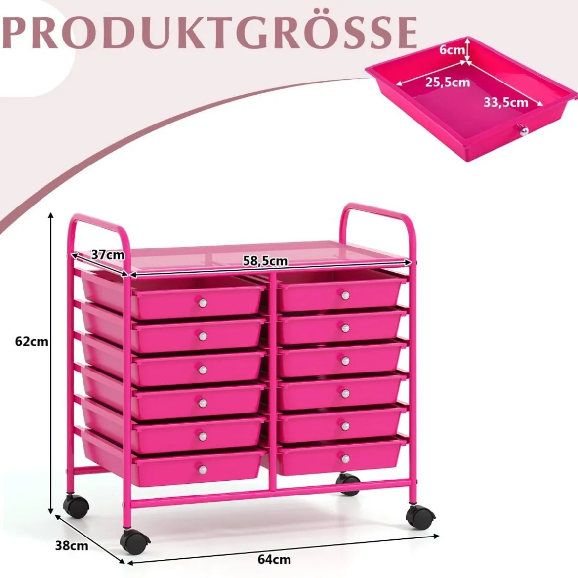 Rollwagen mit 12 Stapelbaren Schubladen & Ablagefläche Schubladenwagen Rollcontainer