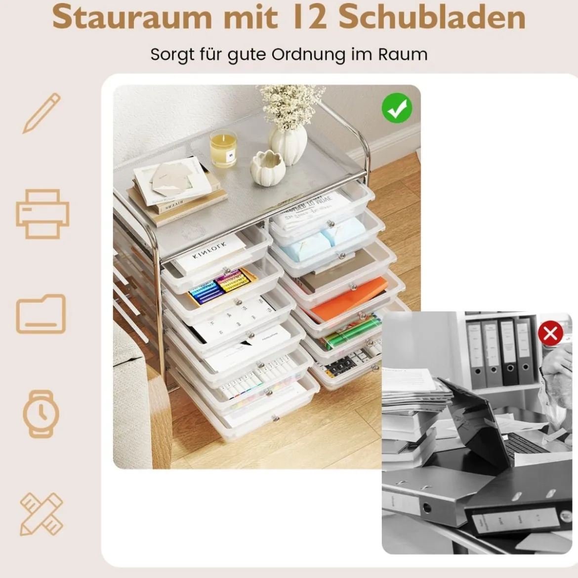 Rollwagen mit 12 Stapelbaren Schubladen & Ablagefläche Schubladenwagen Rollcontainer