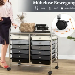 Rollwagen mit 12 Stapelbaren Schubladen & Ablagefläche Schubladenwagen Rollcontainer