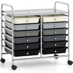 Rollwagen mit 12 Stapelbaren Schubladen & Ablagefläche Schubladenwagen Rollcontainer