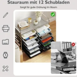 Rollwagen mit 12 Stapelbaren Schubladen & Ablagefläche Schubladenwagen Rollcontainer