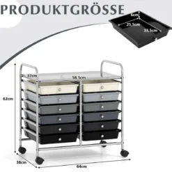 Rollwagen mit 12 Stapelbaren Schubladen & Ablagefläche Schubladenwagen Rollcontainer