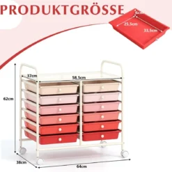 Rollwagen mit 12 Stapelbaren Schubladen & Ablagefläche Schubladenwagen Rollcontainer