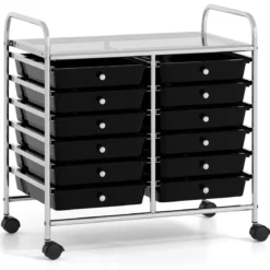 Rollwagen mit 12 Stapelbaren Schubladen & Ablagefläche Schubladenwagen Rollcontainer