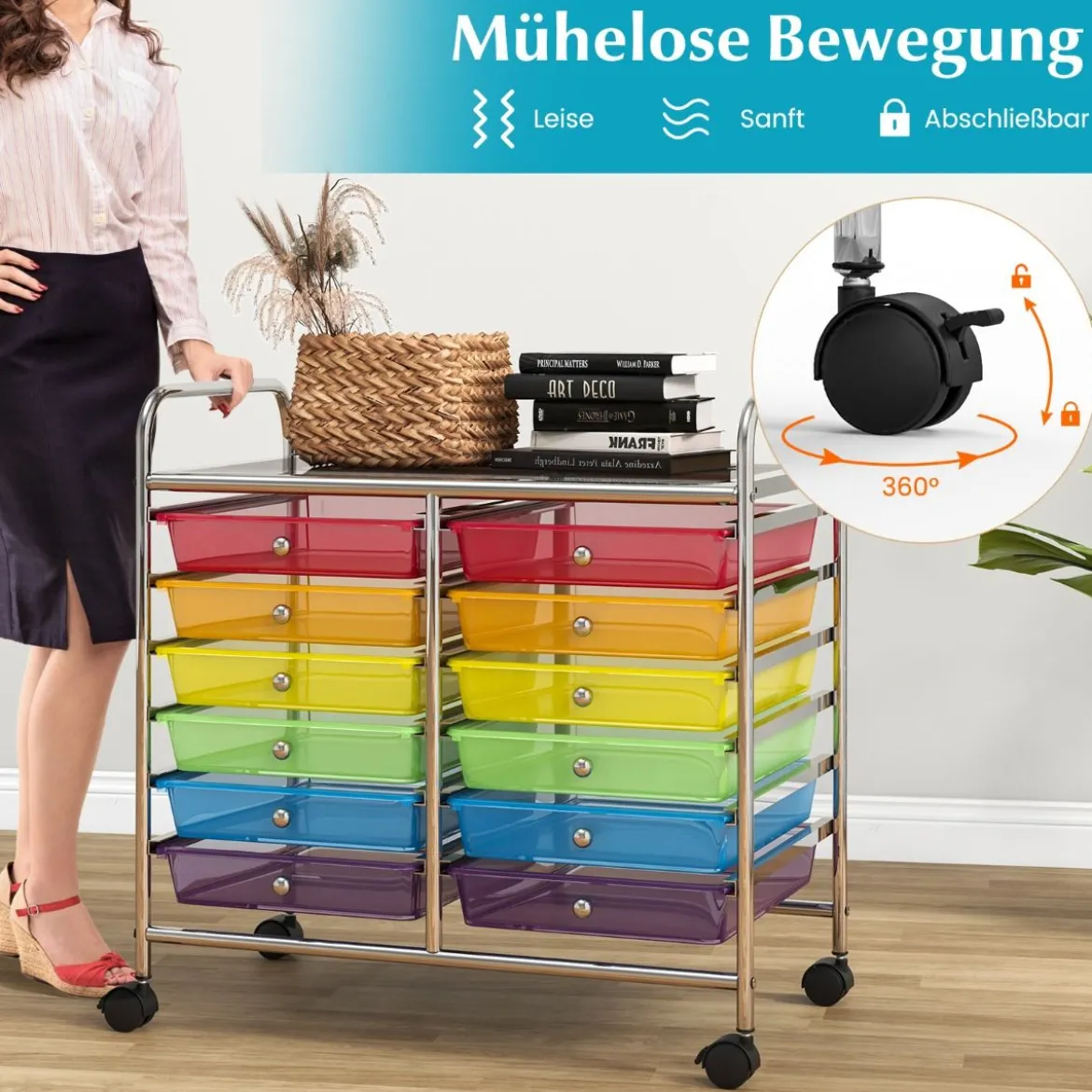 Rollwagen mit 12 Stapelbaren Schubladen & Ablagefläche Schubladenwagen Rollcontainer