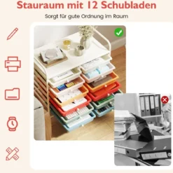 Rollwagen mit 12 Stapelbaren Schubladen & Ablagefläche Schubladenwagen Rollcontainer