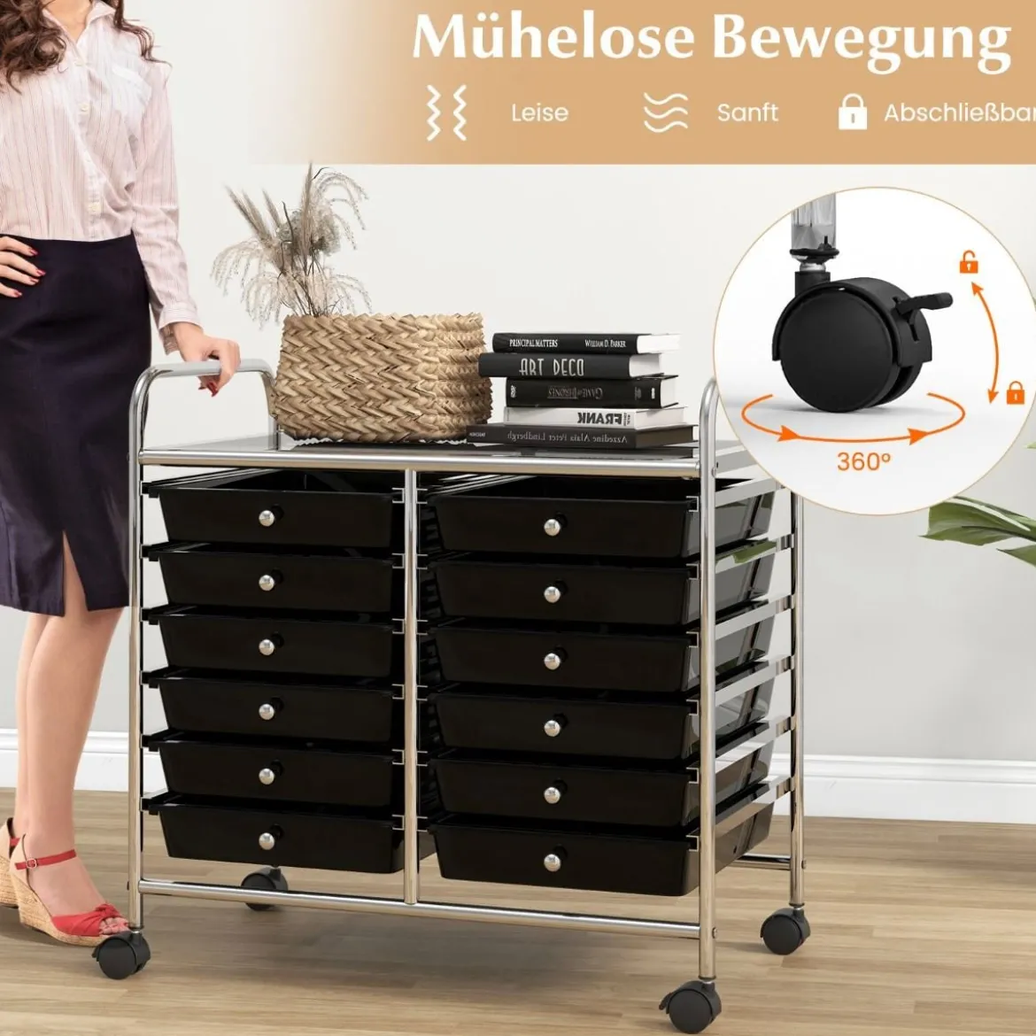 Rollwagen mit 12 Stapelbaren Schubladen & Ablagefläche Schubladenwagen Rollcontainer