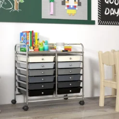 Rollwagen mit 12 Stapelbaren Schubladen & Ablagefläche Schubladenwagen Rollcontainer