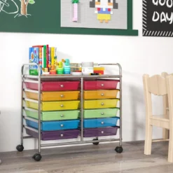 Rollwagen mit 12 Stapelbaren Schubladen & Ablagefläche Schubladenwagen Rollcontainer