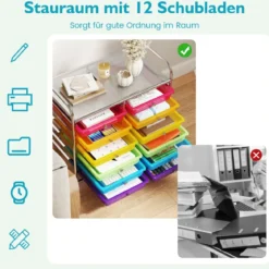 Rollwagen mit 12 Stapelbaren Schubladen & Ablagefläche Schubladenwagen Rollcontainer