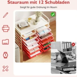 Rollwagen mit 12 Stapelbaren Schubladen & Ablagefläche Schubladenwagen Rollcontainer