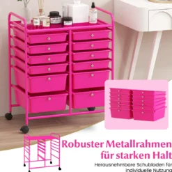 Rollwagen mit 12 stapelbaren Schubladen Schubladenwagen Rollcontainer mit Metallgestell und Ablagefläche