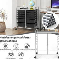 Rollwagen mit 12 stapelbaren Schubladen Schubladenwagen Rollcontainer mit Metallgestell und Ablagefläche