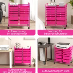 Rollwagen mit 12 stapelbaren Schubladen Schubladenwagen Rollcontainer mit Metallgestell und Ablagefläche