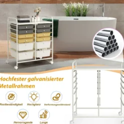 Rollwagen mit 12 stapelbaren Schubladen Schubladenwagen Rollcontainer mit Metallgestell und Ablagefläche