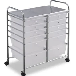 Rollwagen mit 12 stapelbaren Schubladen Schubladenwagen Rollcontainer mit Metallgestell und Ablagefläche