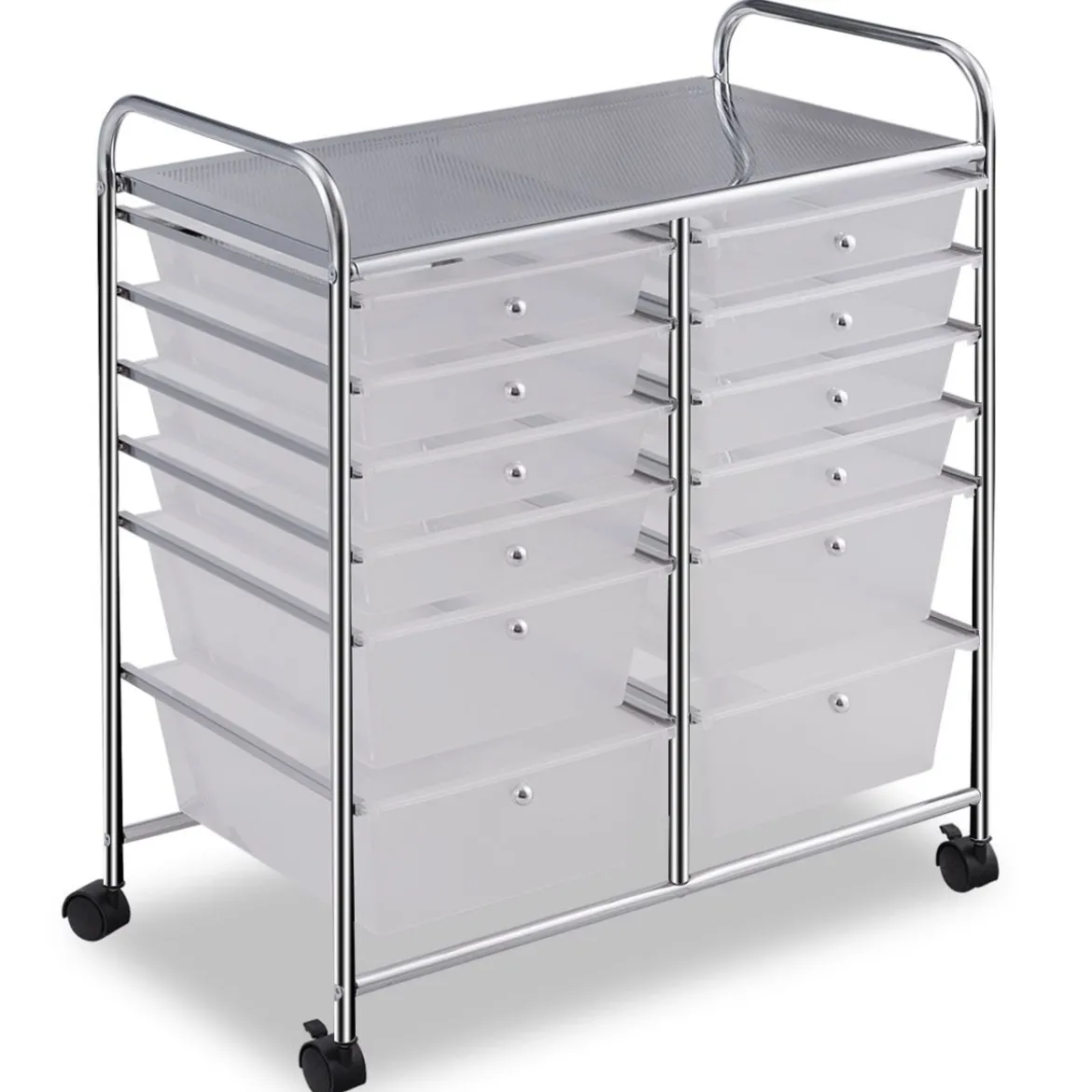 Rollwagen mit 12 stapelbaren Schubladen Schubladenwagen Rollcontainer mit Metallgestell und Ablagefläche