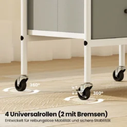 Rollwagen mit 2 Stoffschubladen & 4 Universalrollen & 2 Offenen Ablagen Mobiler Küchenwagen
