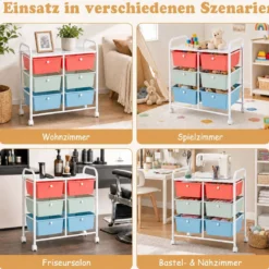 Rollwagen Rollcontainer mit 6 Schubladen aus Kunststoff & 2 Griffen 63,5 x 38 x 66 cm Bunt