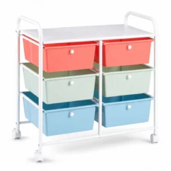 Rollwagen Rollcontainer mit 6 Schubladen aus Kunststoff & 2 Griffen 63,5 x 38 x 66 cm Bunt