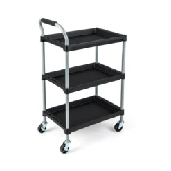Rollwagen Werkstattwagen mit 3 Etagen mobiler Werkzeugwagen mit gepolstertem Griff & Rollen 64 x 40 x 102 cm Schwarz