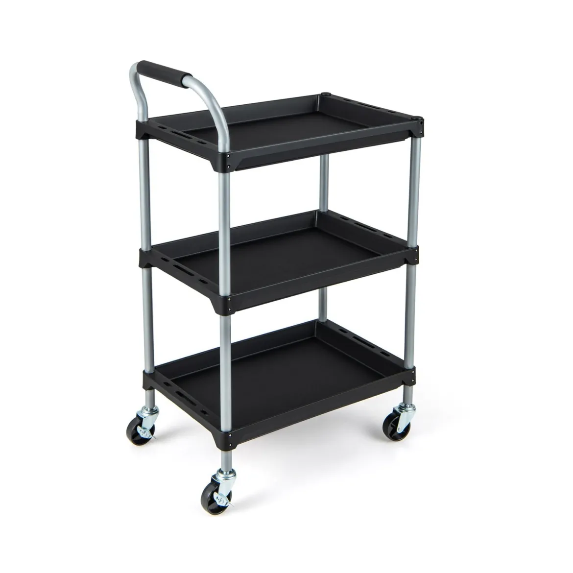 Rollwagen Werkstattwagen mit 3 Etagen mobiler Werkzeugwagen mit gepolstertem Griff & Rollen 64 x 40 x 102 cm Schwarz