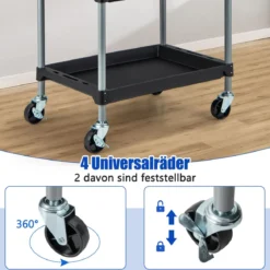 Rollwagen Werkstattwagen mit 3 Etagen mobiler Werkzeugwagen mit gepolstertem Griff & Rollen 64 x 40 x 102 cm Schwarz