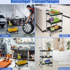 Rollwagen Werkstattwagen mit 3 Etagen mobiler Werkzeugwagen mit gepolstertem Griff & Rollen 64 x 40 x 102 cm Schwarz