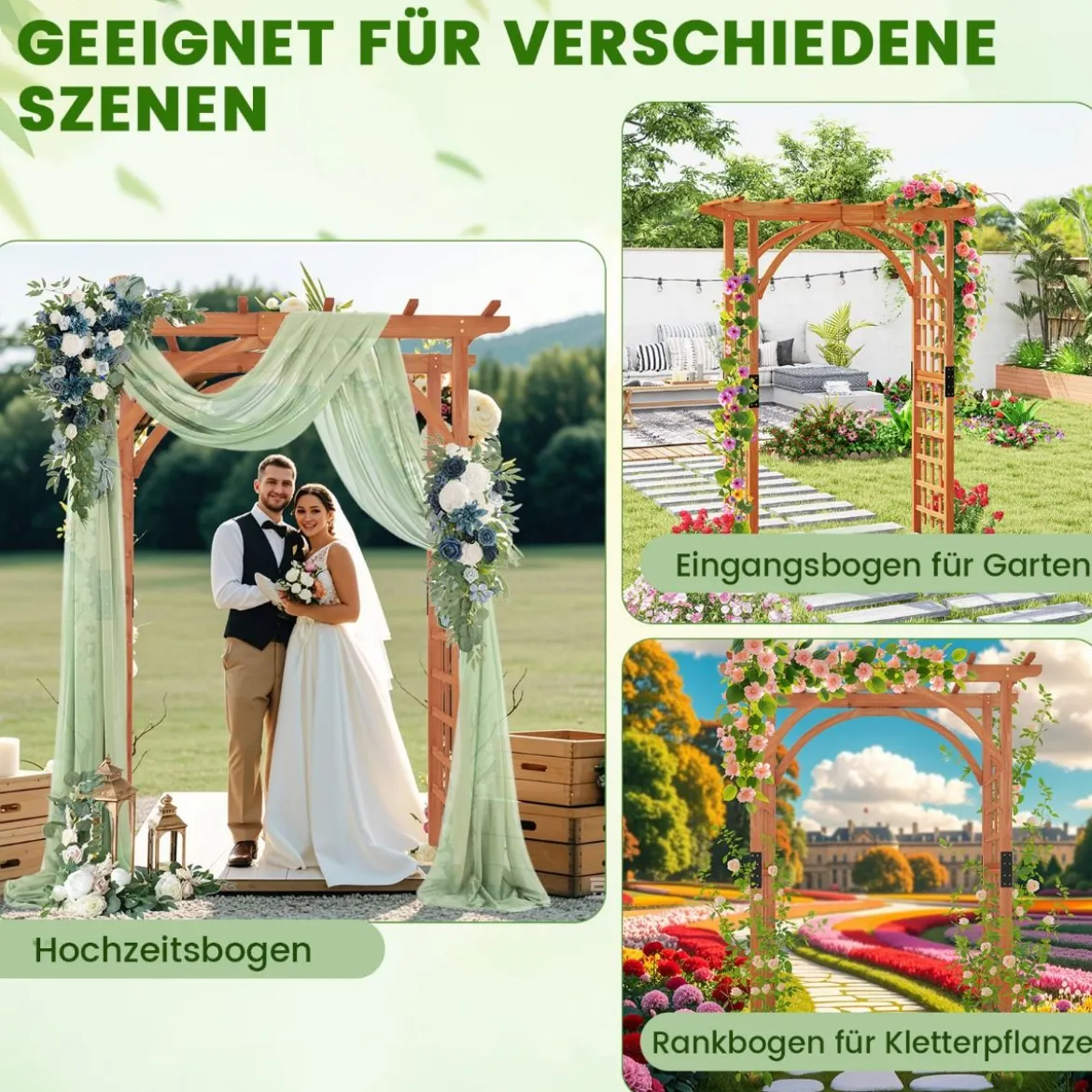 Rosenbogen aus Holz Gartenbogen für Kletterpflanzen Eleganter Hochzeitsbogen Natur