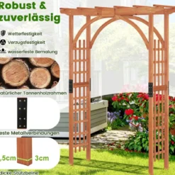 Rosenbogen aus Holz Gartenbogen für Kletterpflanzen Eleganter Hochzeitsbogen Natur